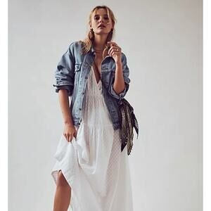 Free People Like Air Midi Dress Endless Summer Jacquard Puff Sleeve